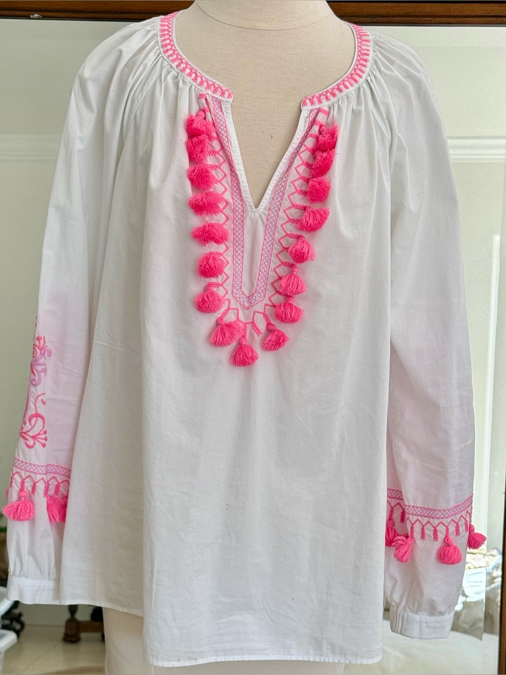 Lilly Pulitzer Kaydence Tunic Top Womens Large Resort White Pink Long Sleeve